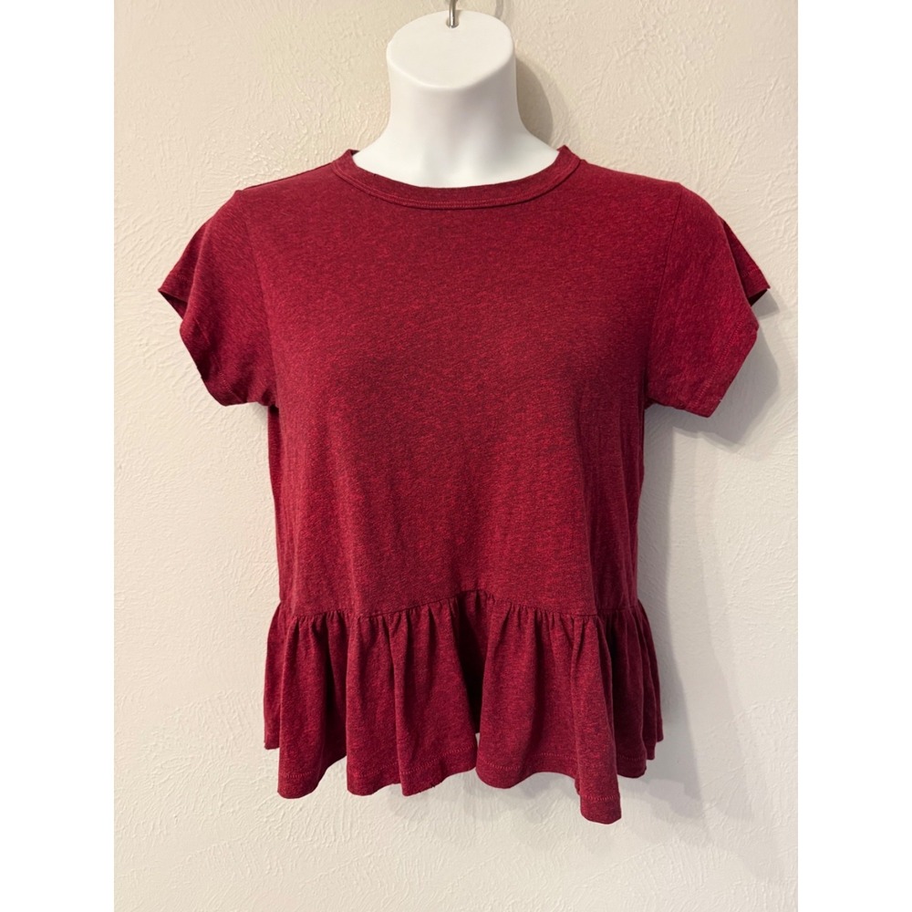 The Great Crew Neck Peplum T-shirt Short Sleeve Red size 2 (M)